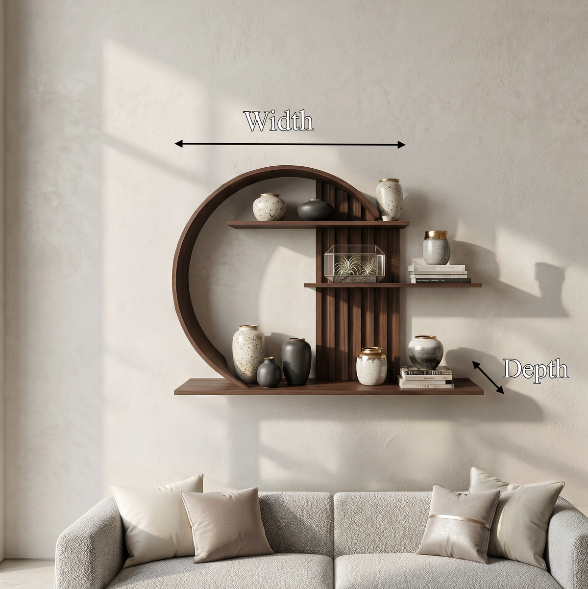 Modern Zen Wall Shelf Circular Slatted Wood Wall Decor