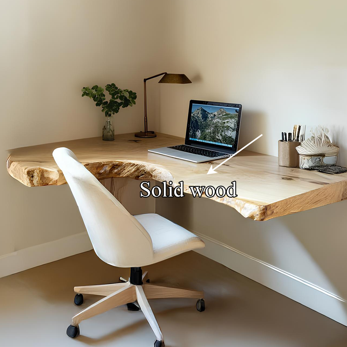 Mid Century Floating Desk, Live Edge Wall Mounted Desk for Bedroom
