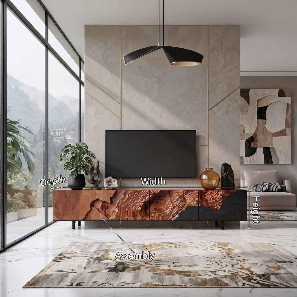 Rustic TV Stand, Solid Wood Media Console with Open Shelving
