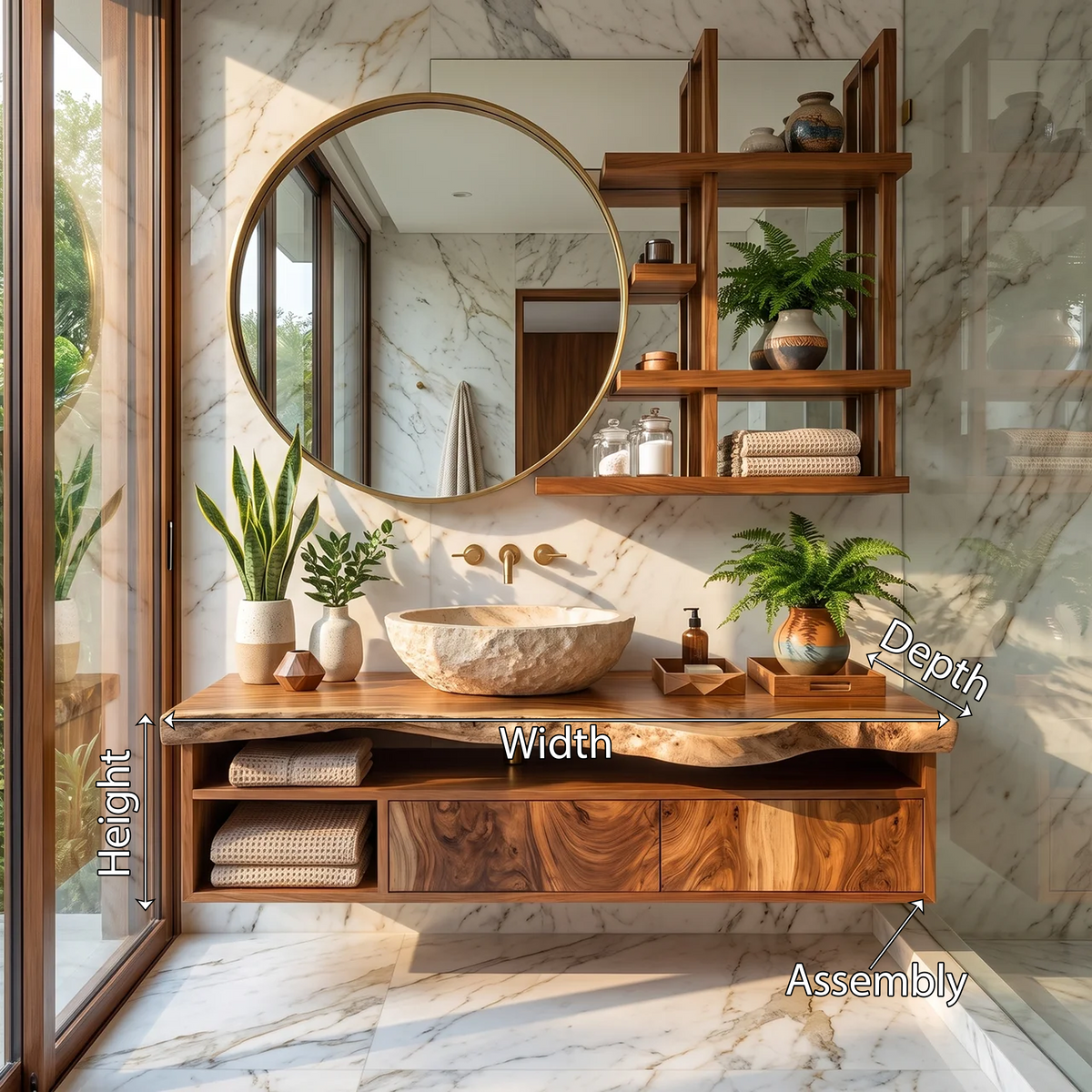 Floating Bathroom Vanity Live Edge Solid Wood Wall Mounted Vanity
