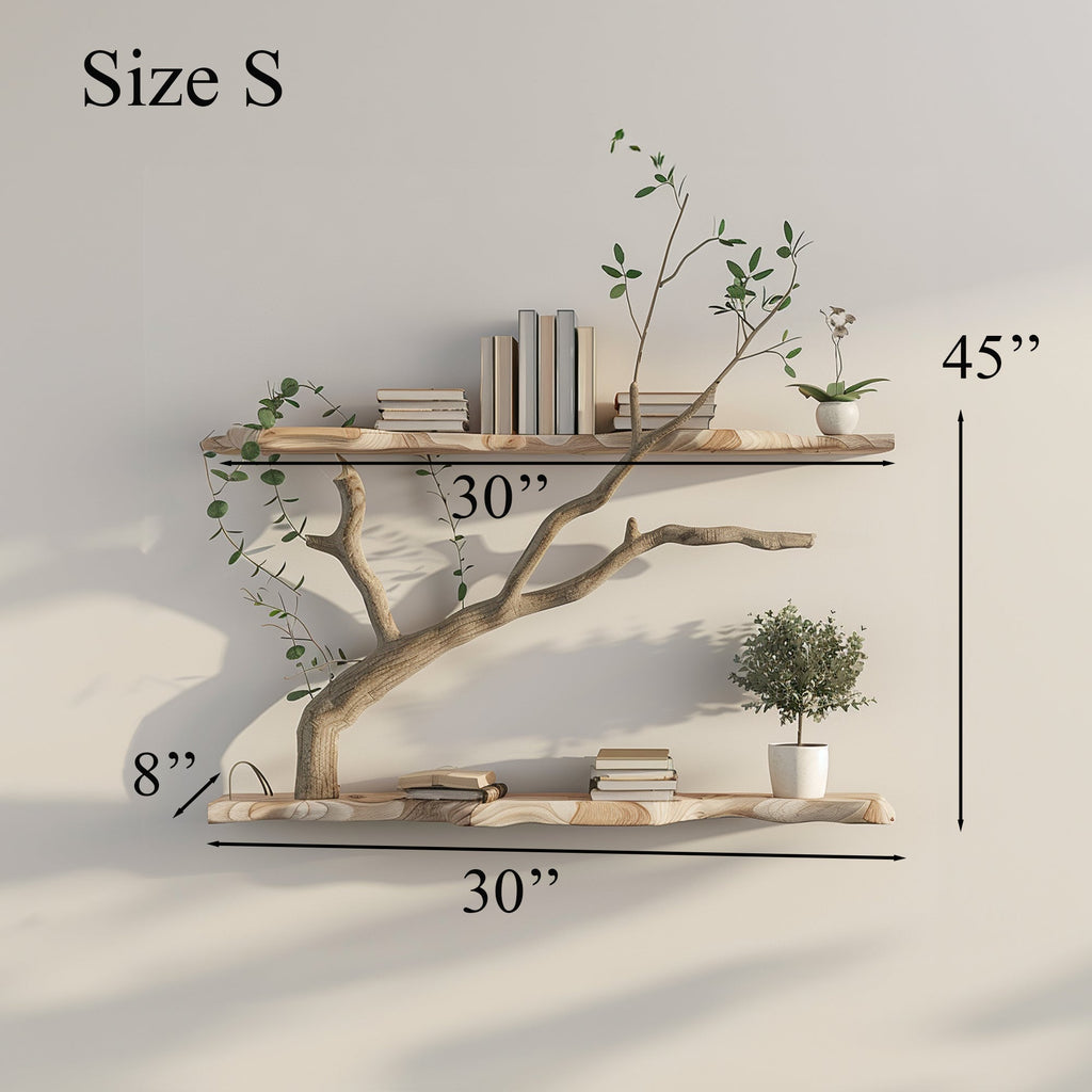 Tree Branch Corner Bookshelf, Driftwood Style Floating Reading Shelf