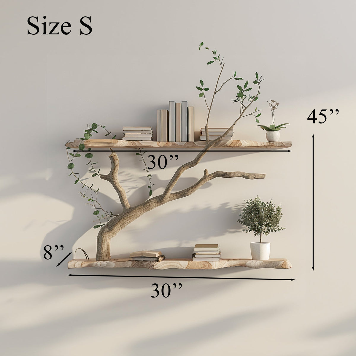 Tree Branch Corner Bookshelf, Driftwood Style Floating Reading Shelf