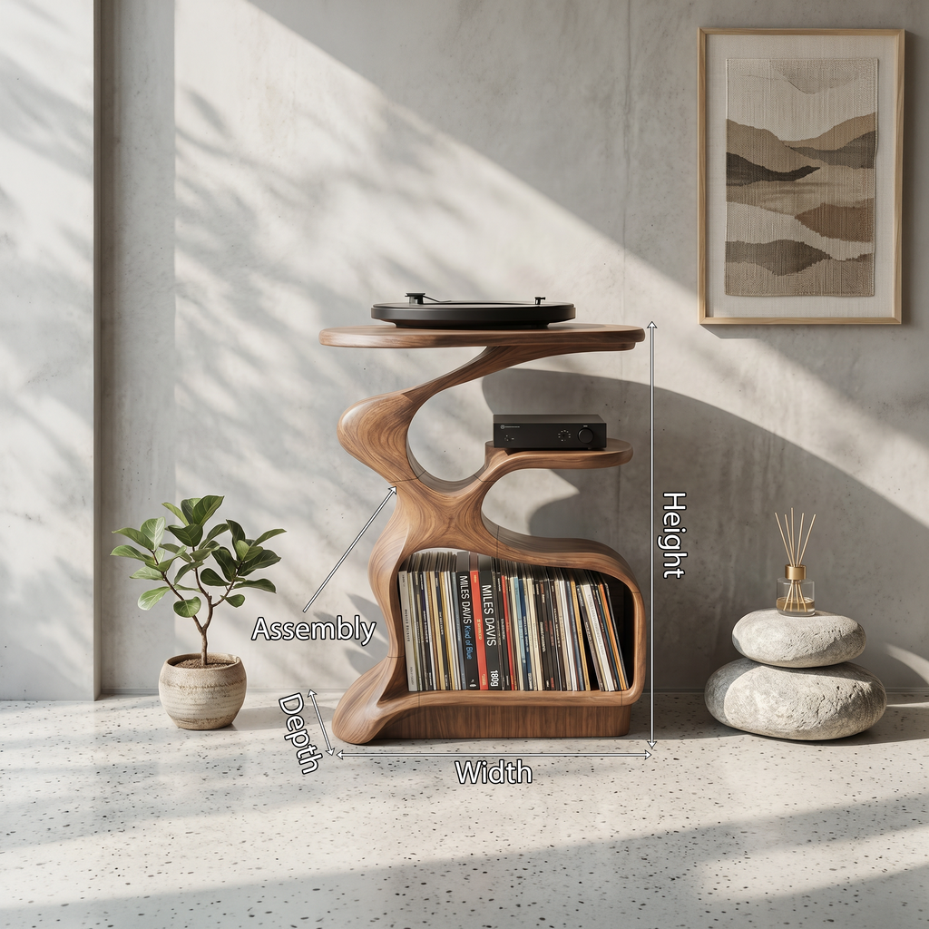 Record Player Stand Mid Century Wood Media Stand for Living Room