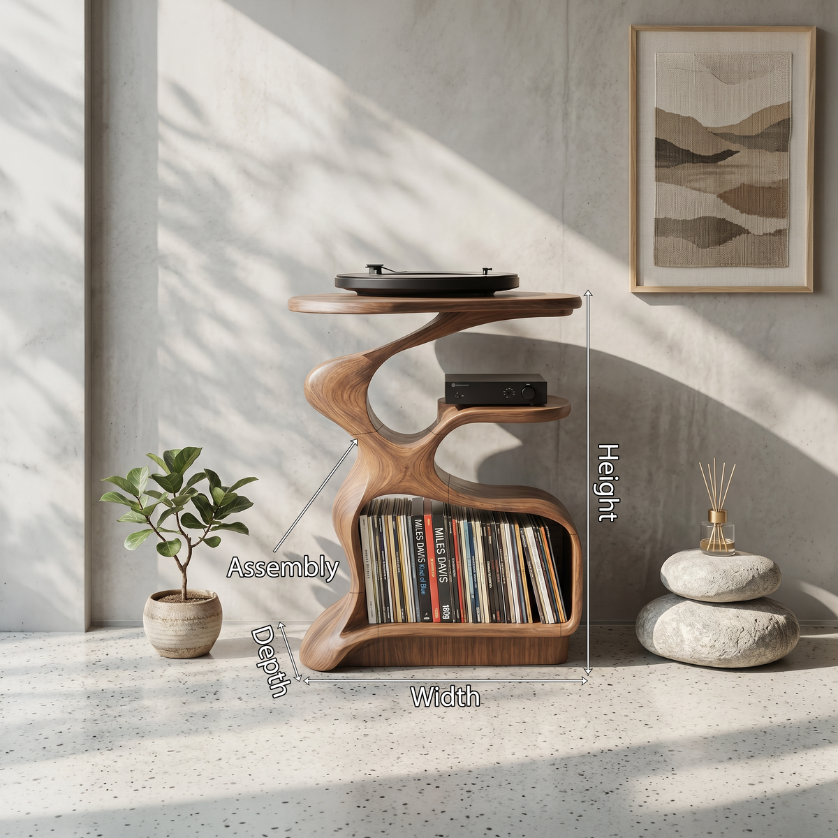 Record Player Stand Mid Century Wood Media Stand for Living Room