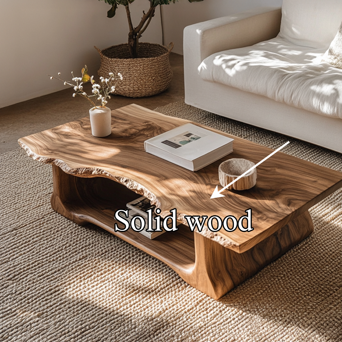 Live Edge Coffee Table, Rustic Monkeypod Wood Slab for Living Room