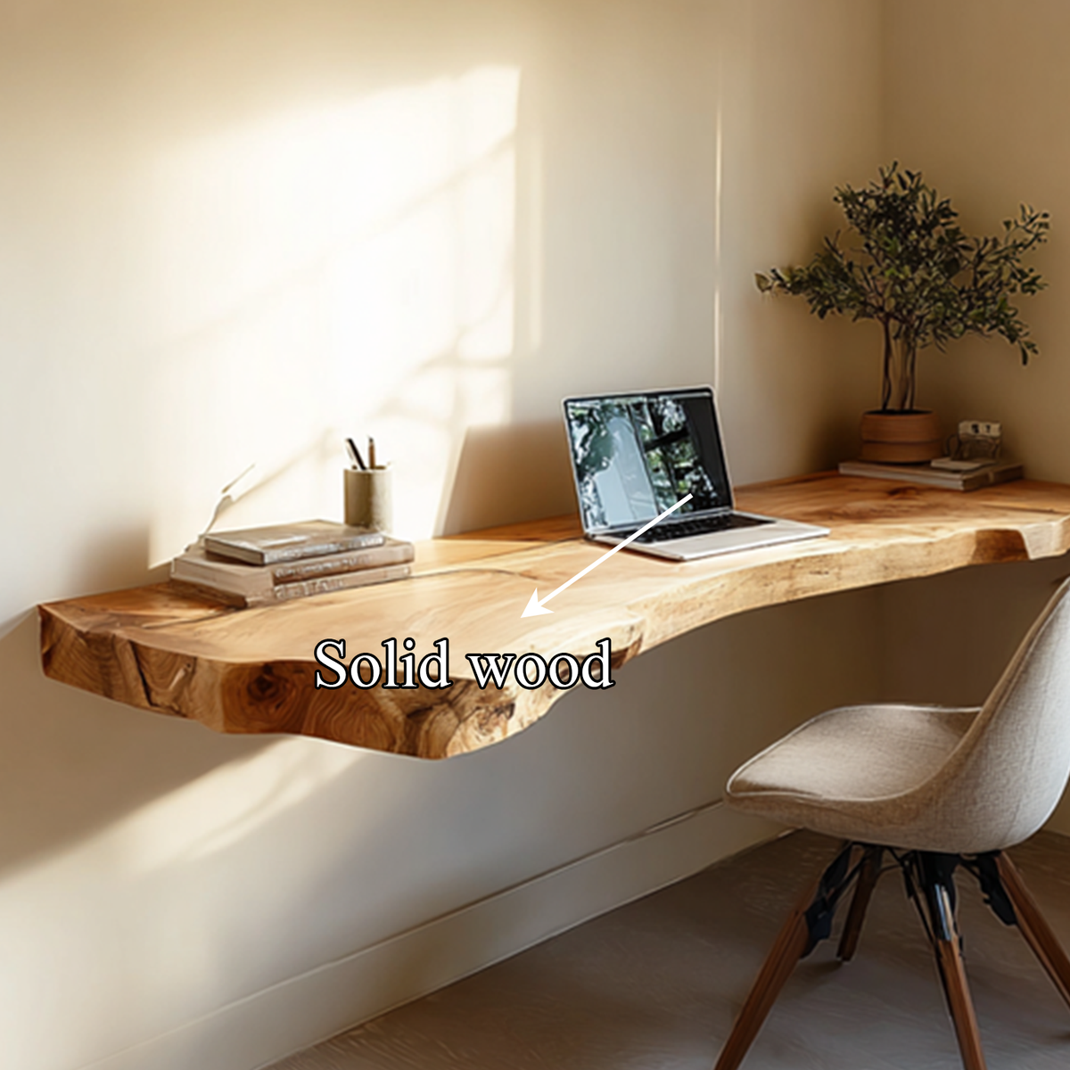 Floating Desk, Mid Century Live Edge Wall Desk for Living Room