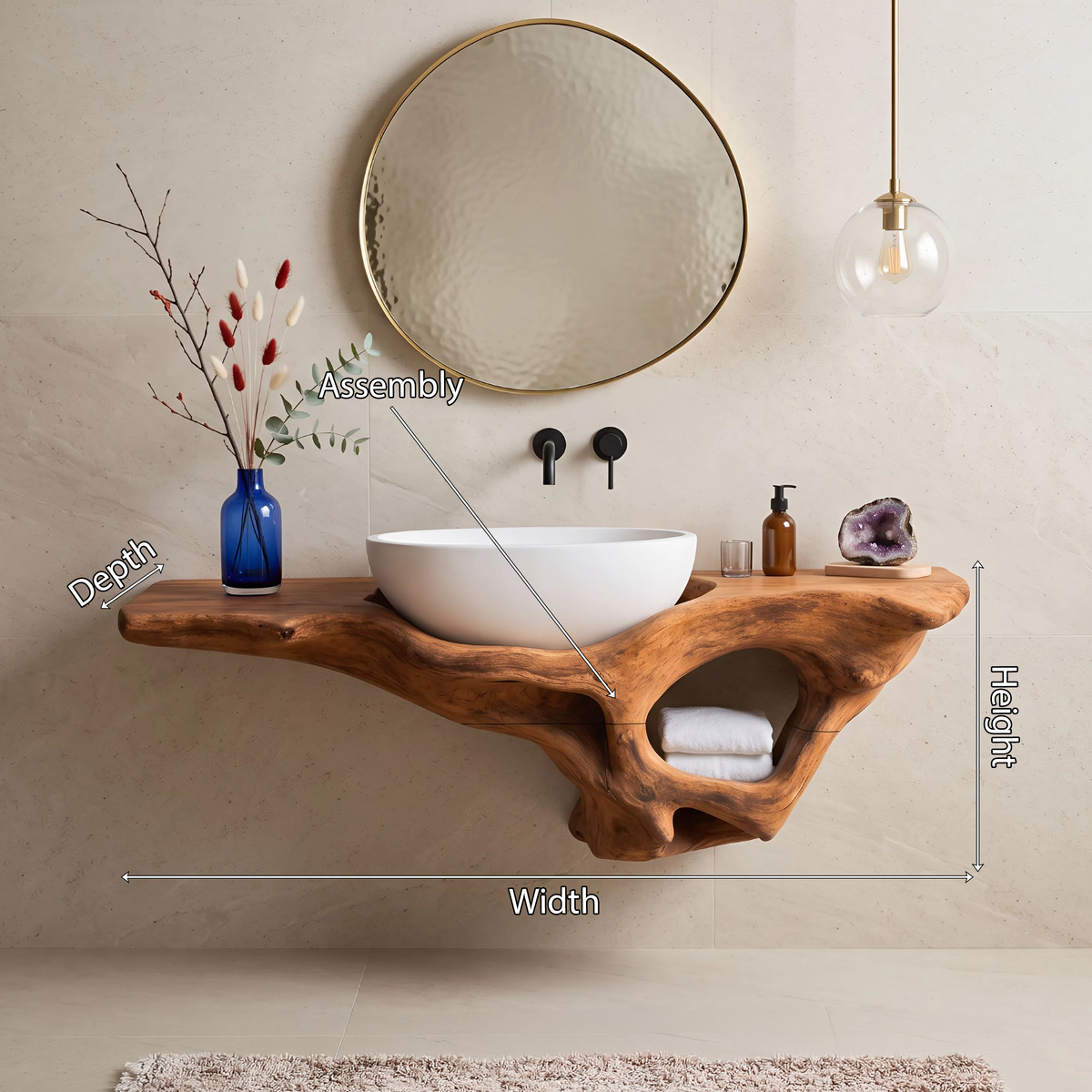 Mid Century Live Edge Vanity, Floating Wood Bathroom Sink Shelf