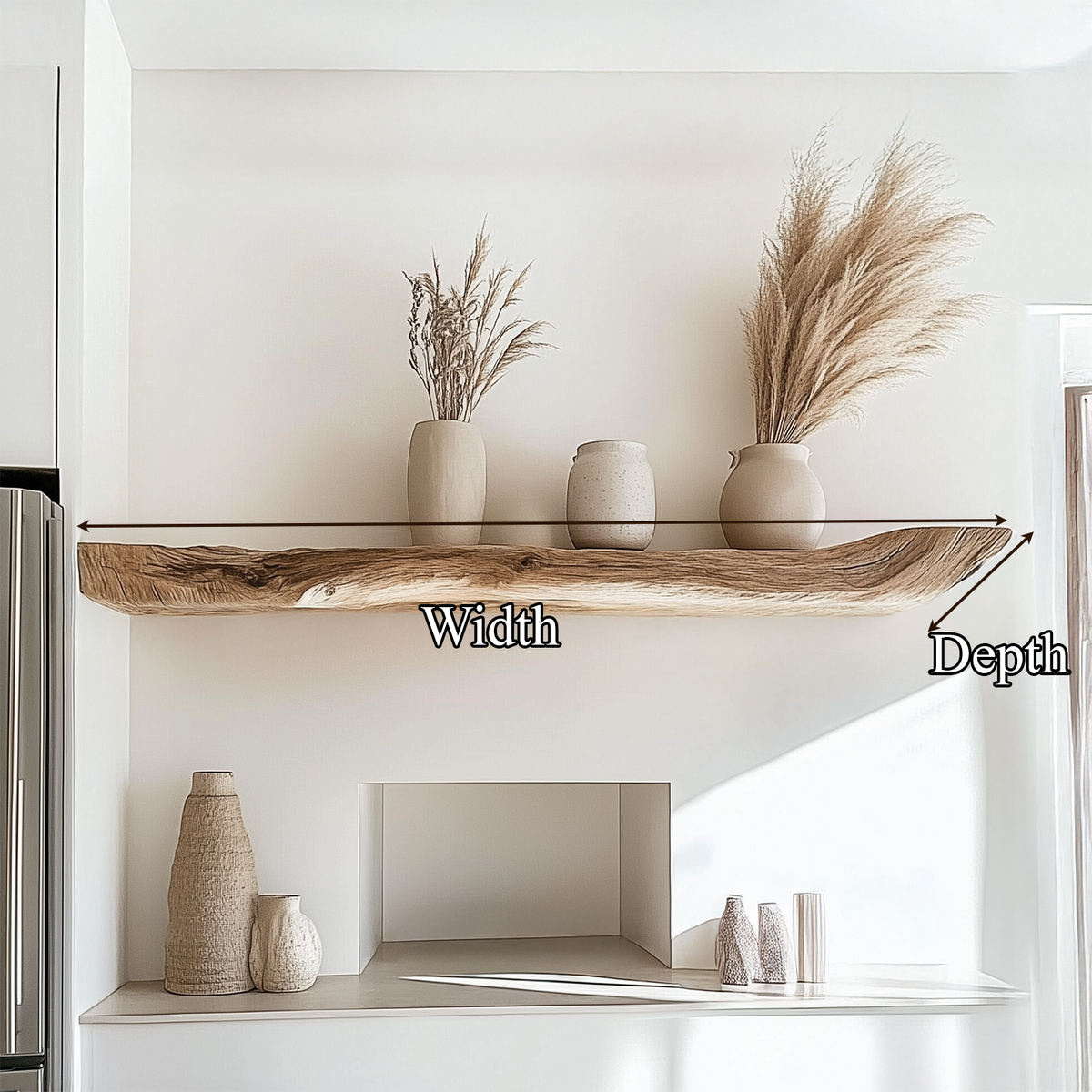 Live Edge Floating Shelf, Boho Wooden Kitchen Wall Shelf