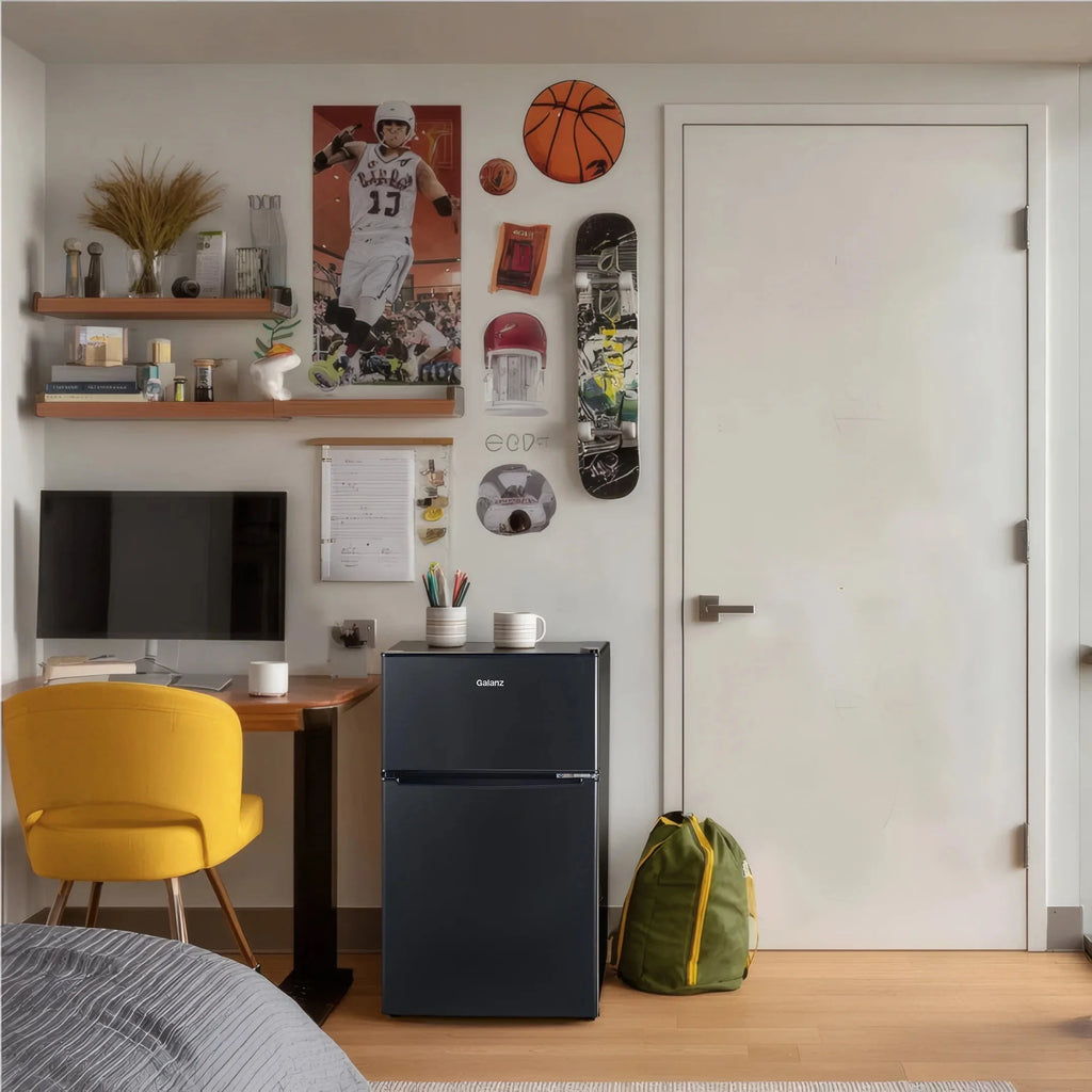 Galanz Two Door Mini Fridge, 3.1 Cu Ft, Black