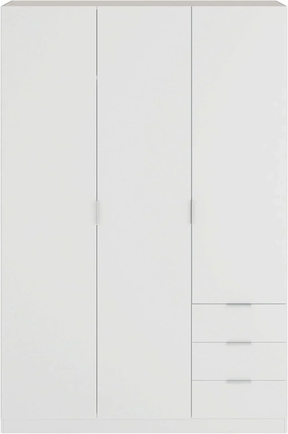 Habitdesign Three-Door Three-Drawer Wardrobe Closet, Artic White, 121 cm W x 180 cm H x 52 cm D
