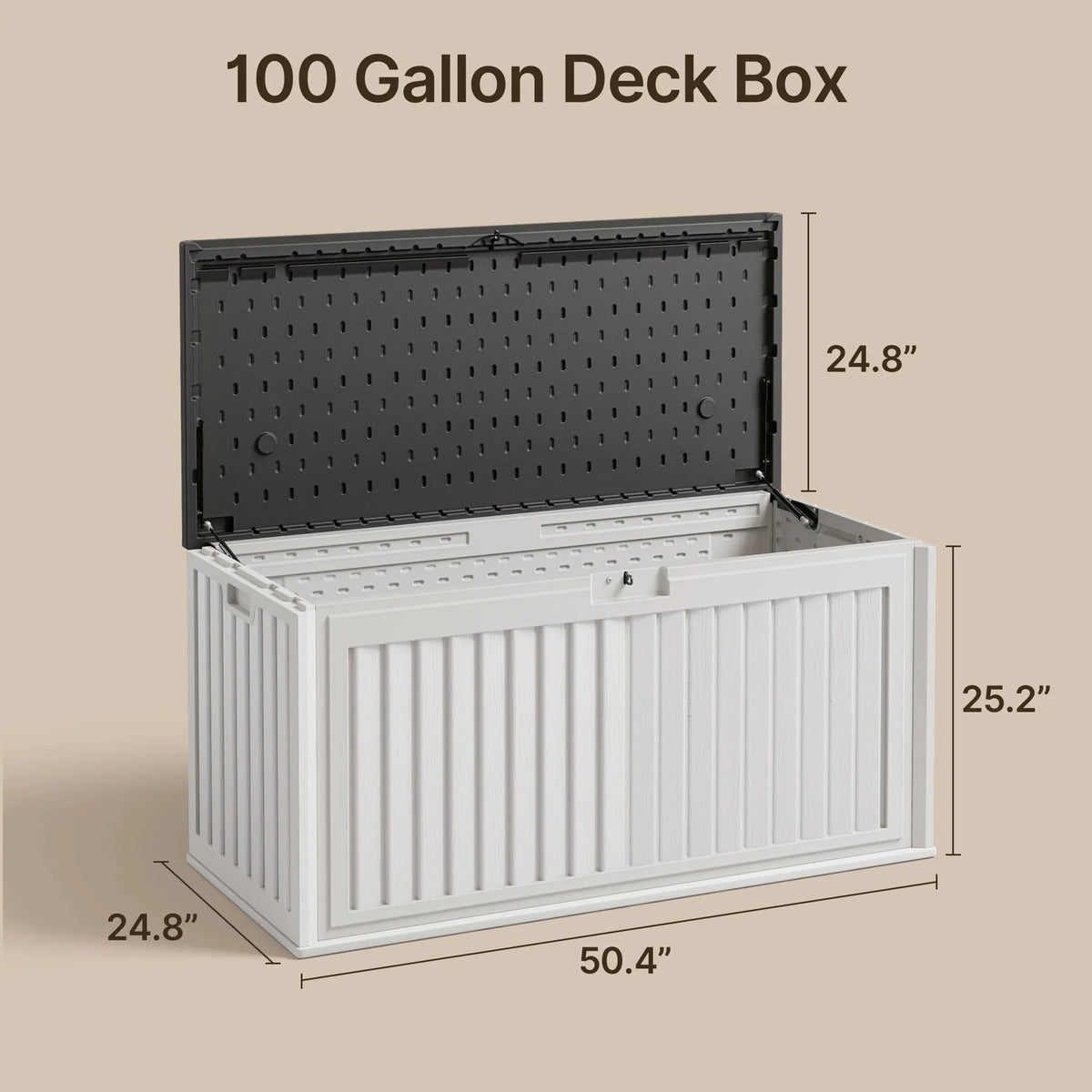 Asofer Resin Deck Box, 100 Gallon, Beige/Brown, 50.4in L x 24.8in W x 25.2in H