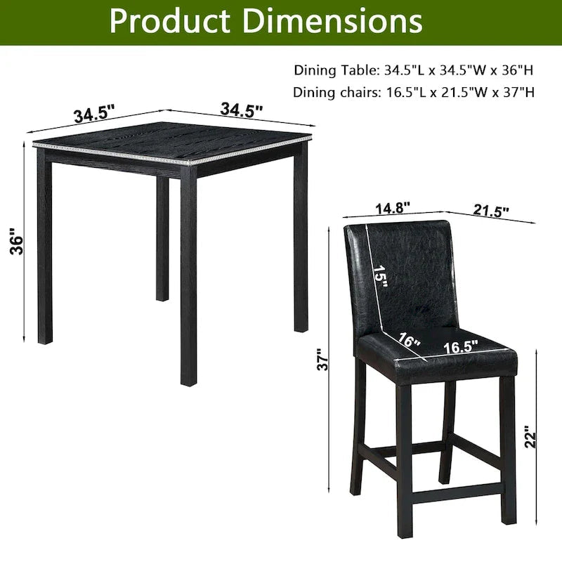 Modern 5-Piece Counter Height Dining Set With Square Table And 4 Upholstered Chairs