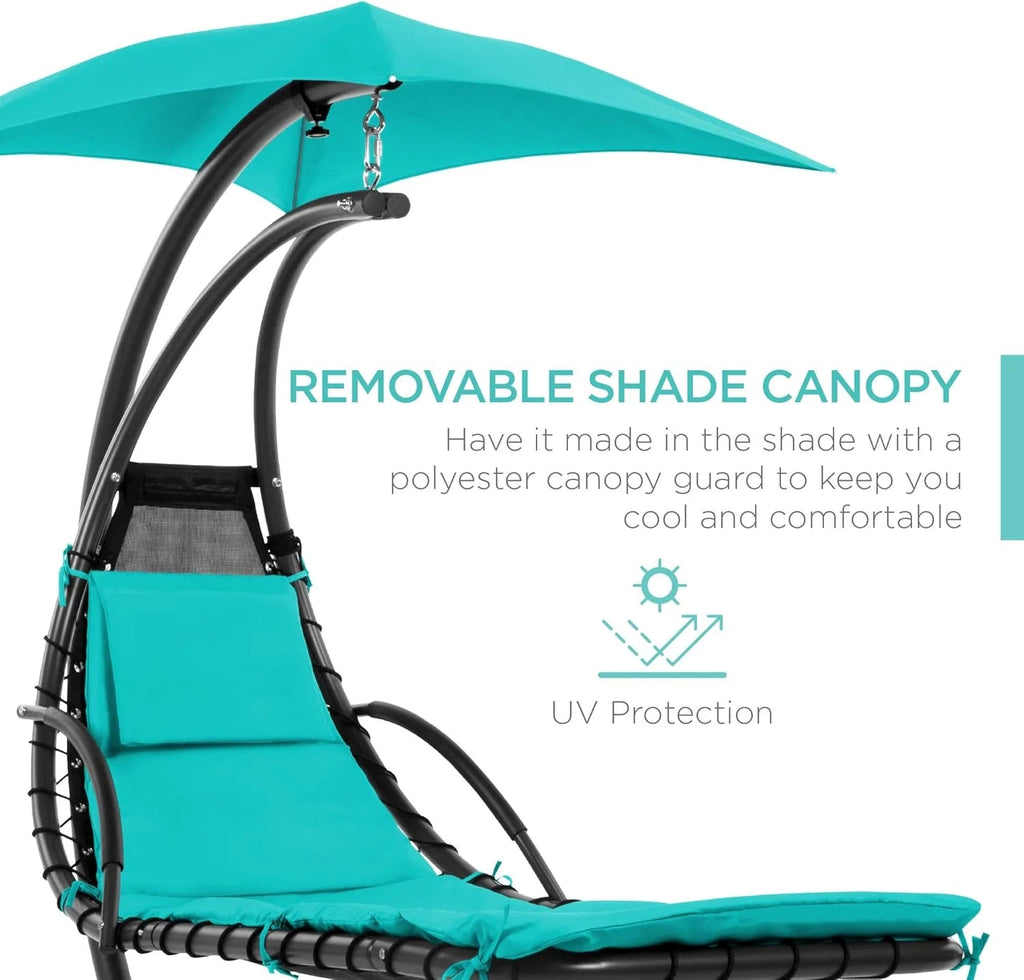 Best Choice Products Outdoor Hanging Steel Chaise Lounge Chair With Canopy, Charcoal Gray - SKY5871