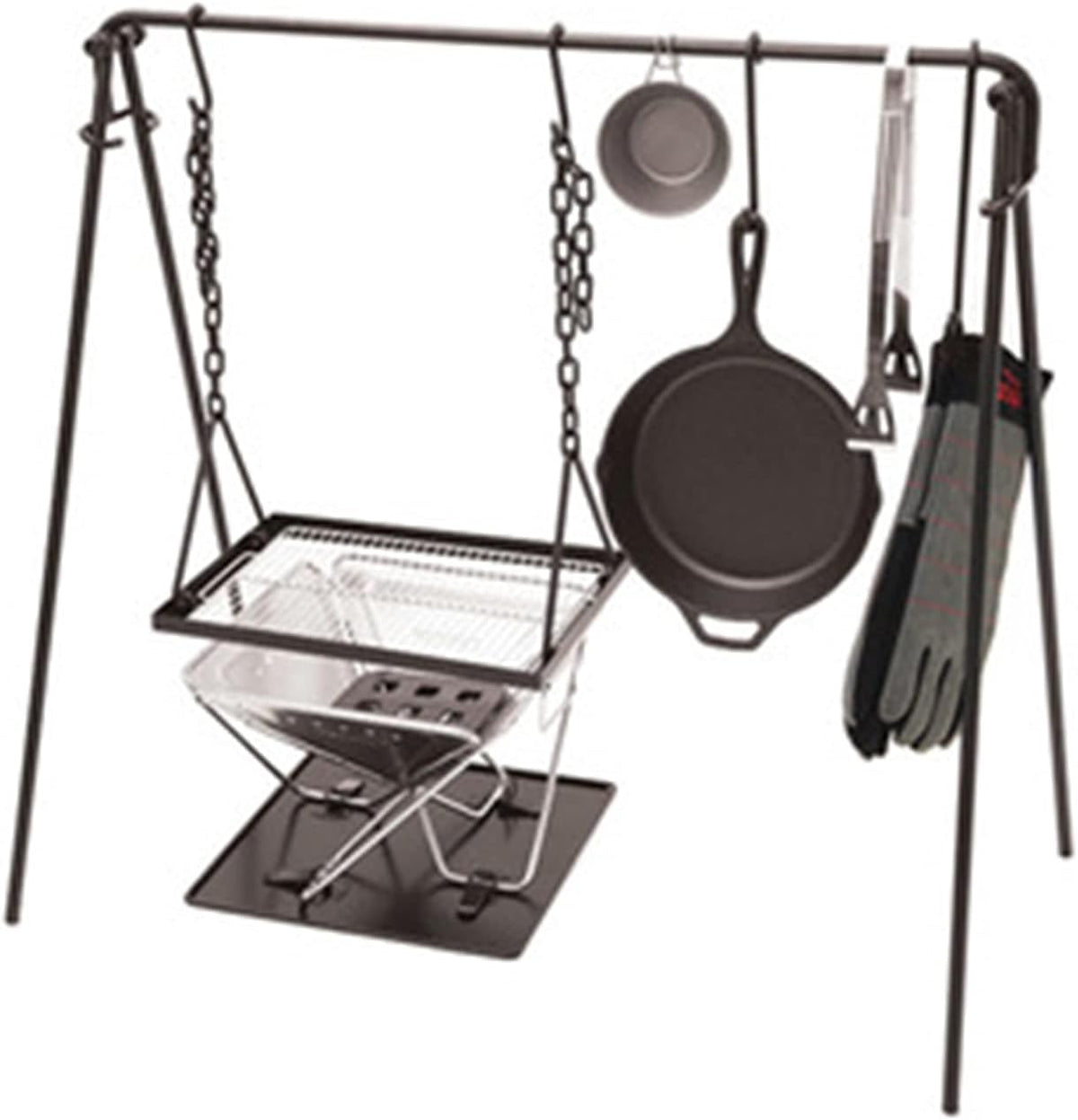 Campfire Cooking Grill Stand With Hooks And Accessories Bag, Black, 90x57x87cm