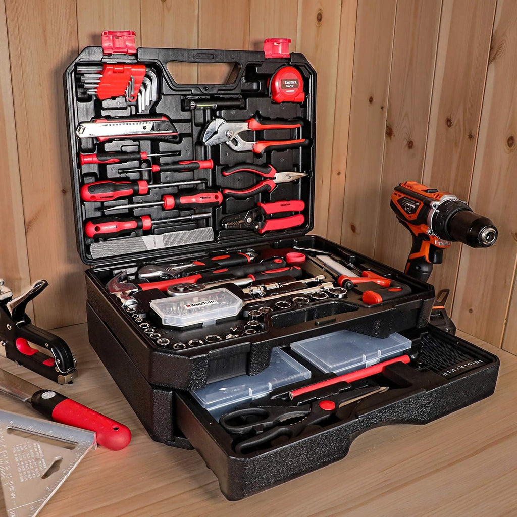 KINGTOOL 286-Piece Home Auto Repair Tool Set With Rolling Tool Box And 21V Max Cordless Power Drill