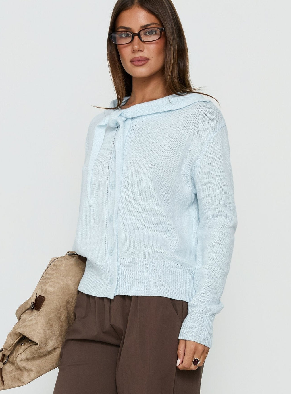 Scarf Tie Sweater Light Blue