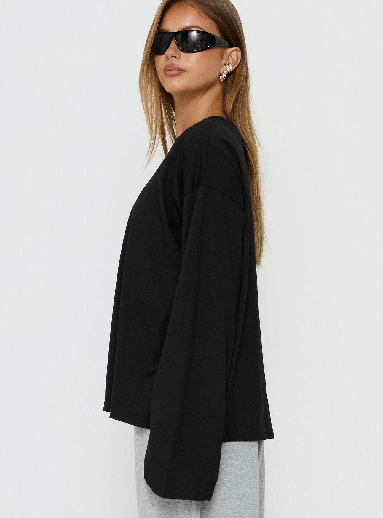 Settle Down Long Sleeve Top Black