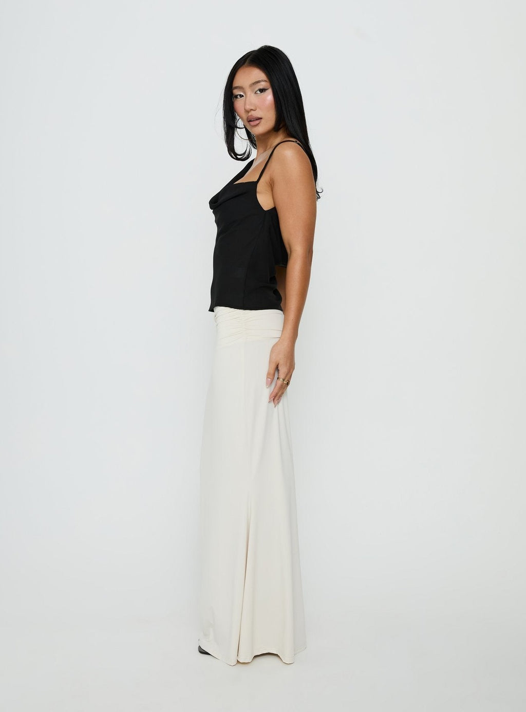 Foldover Waist Maxi Skirt Cream