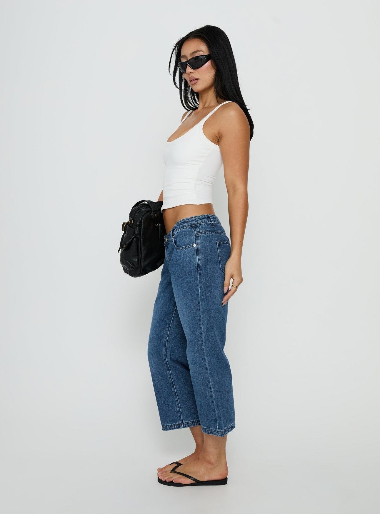 Hierarchy Low Rise 3/4 Length Jeans Mid Wash