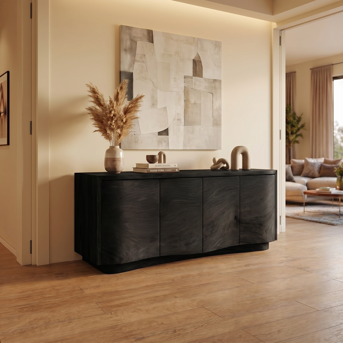 Sideboard Cabinet, Rustic Mid Century Solid Wood Storage Credenza
