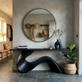 Console Table, Flowing Sculpted Solid Wood Entryway and Hallway Table