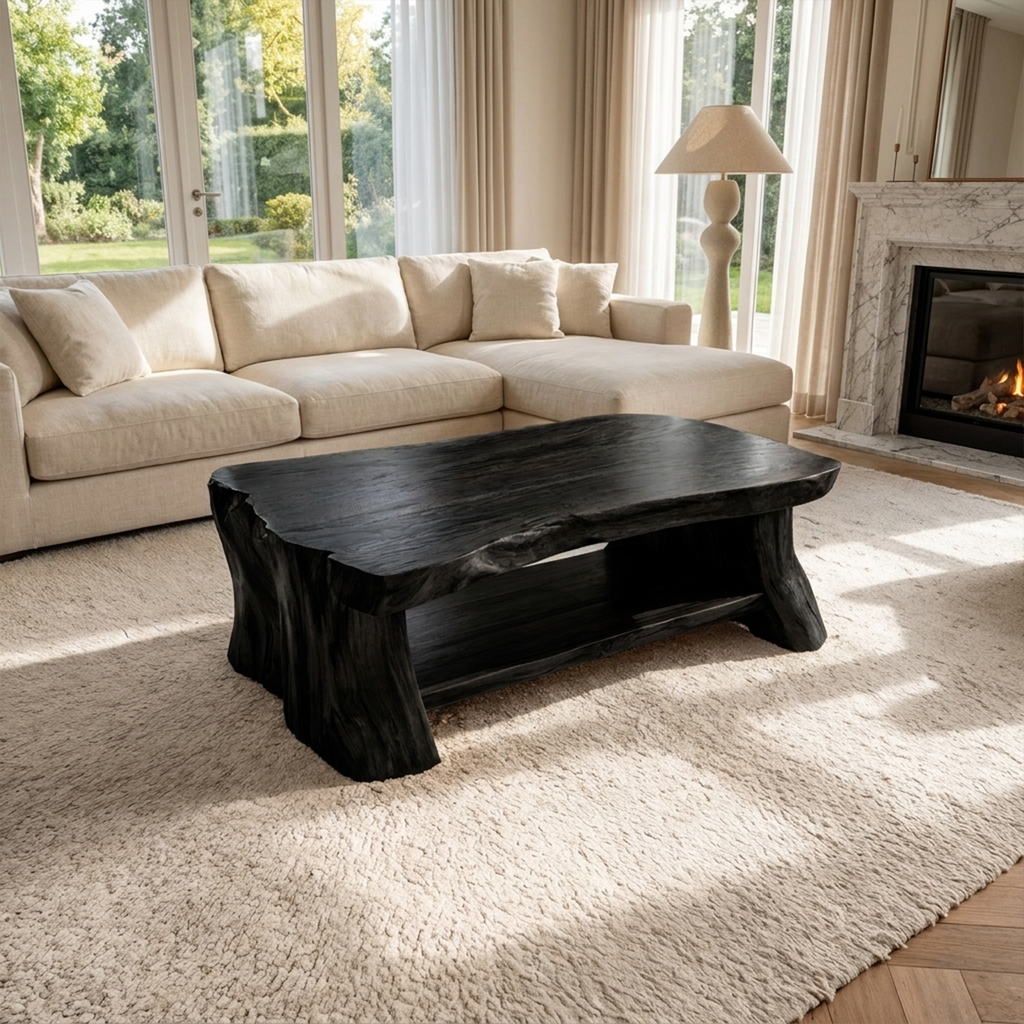 Slab Wood Coffee Table, Rustic Solid Tamarind Center Table