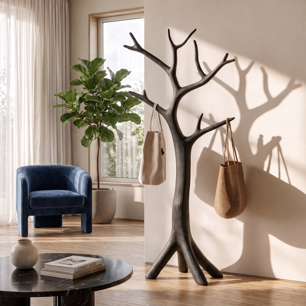 Mid Century Coat Rack, Natural Branch Wood Coat Tree for Bedroom
