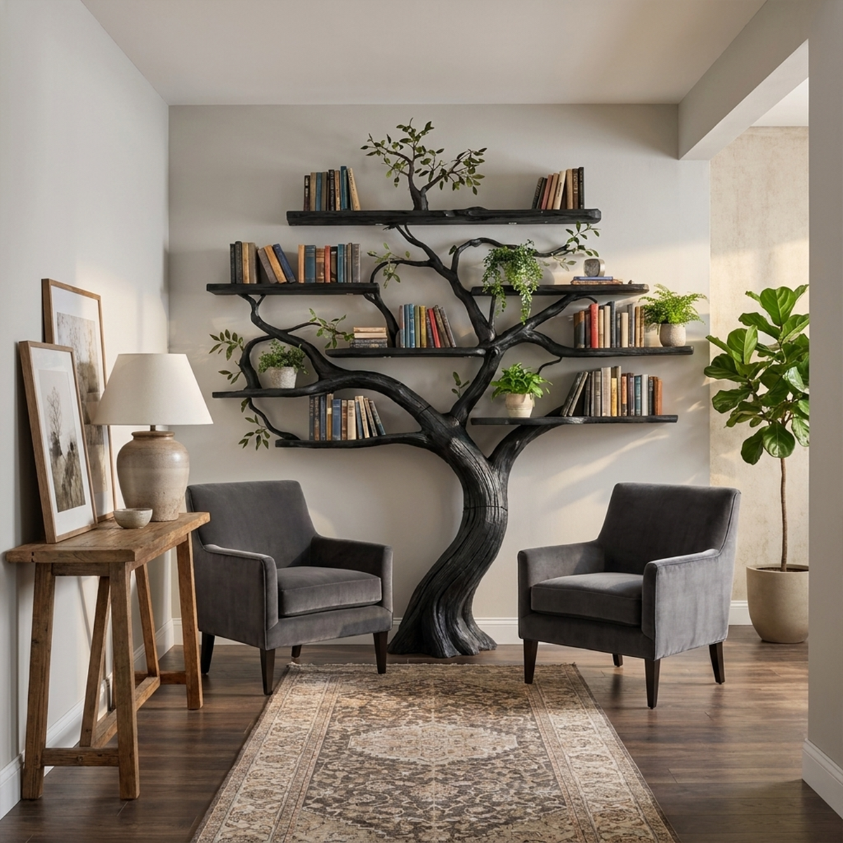 Large Tree Bookshelf, Organic Modern Solid Wood Branch Bookcase
