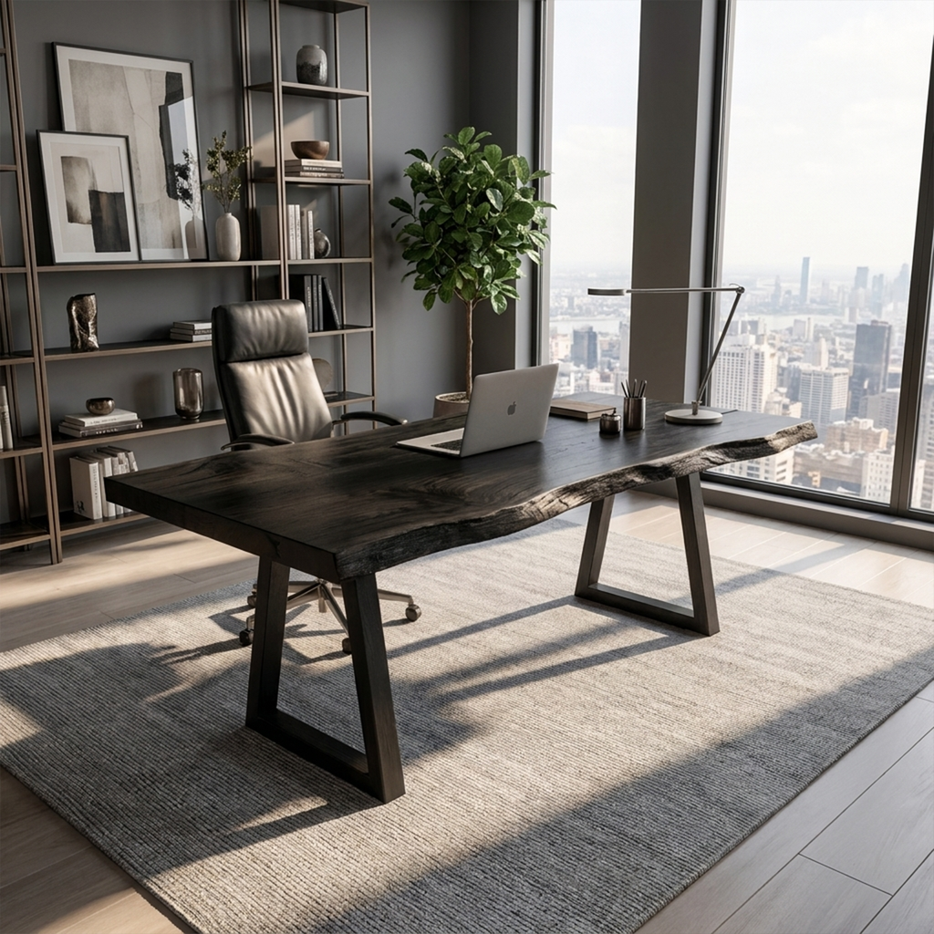 Rustic Work Desk, Natural Hardwood Desk for Bedroom and Studio