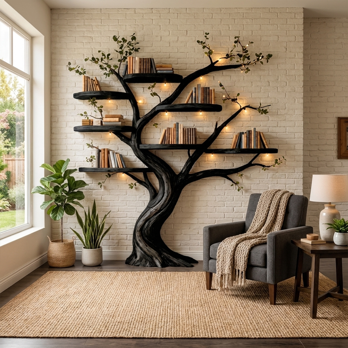 Organic Tree Bookshelf Sculptural Branch Wall Display for Living Room