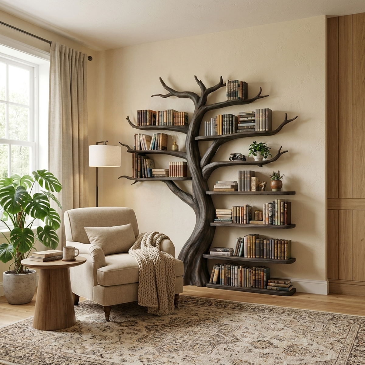 Organic Tree Bookshelf, Sculptural Wall Display for the Living Room
