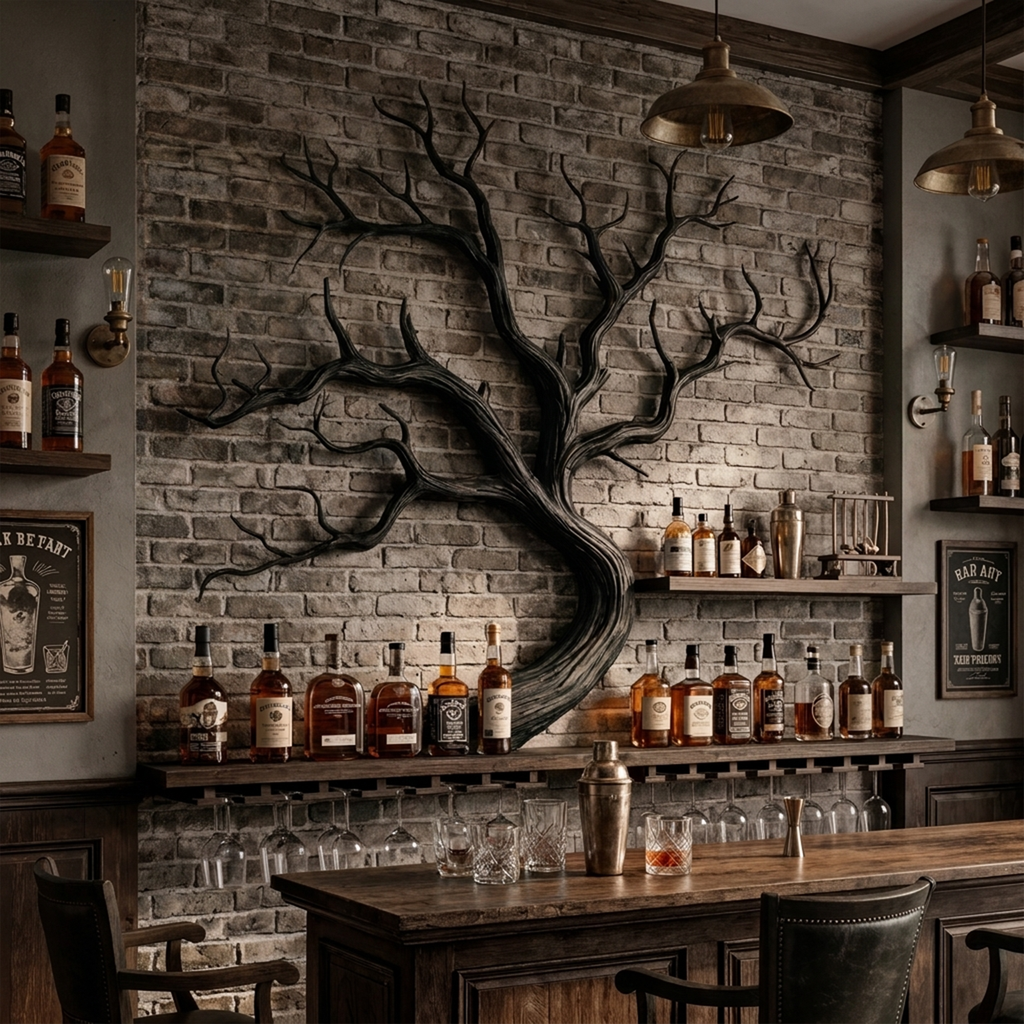 Tree Branch Wine Rack, Wall Mounted Monkey Pod Wood Bottle Shelf