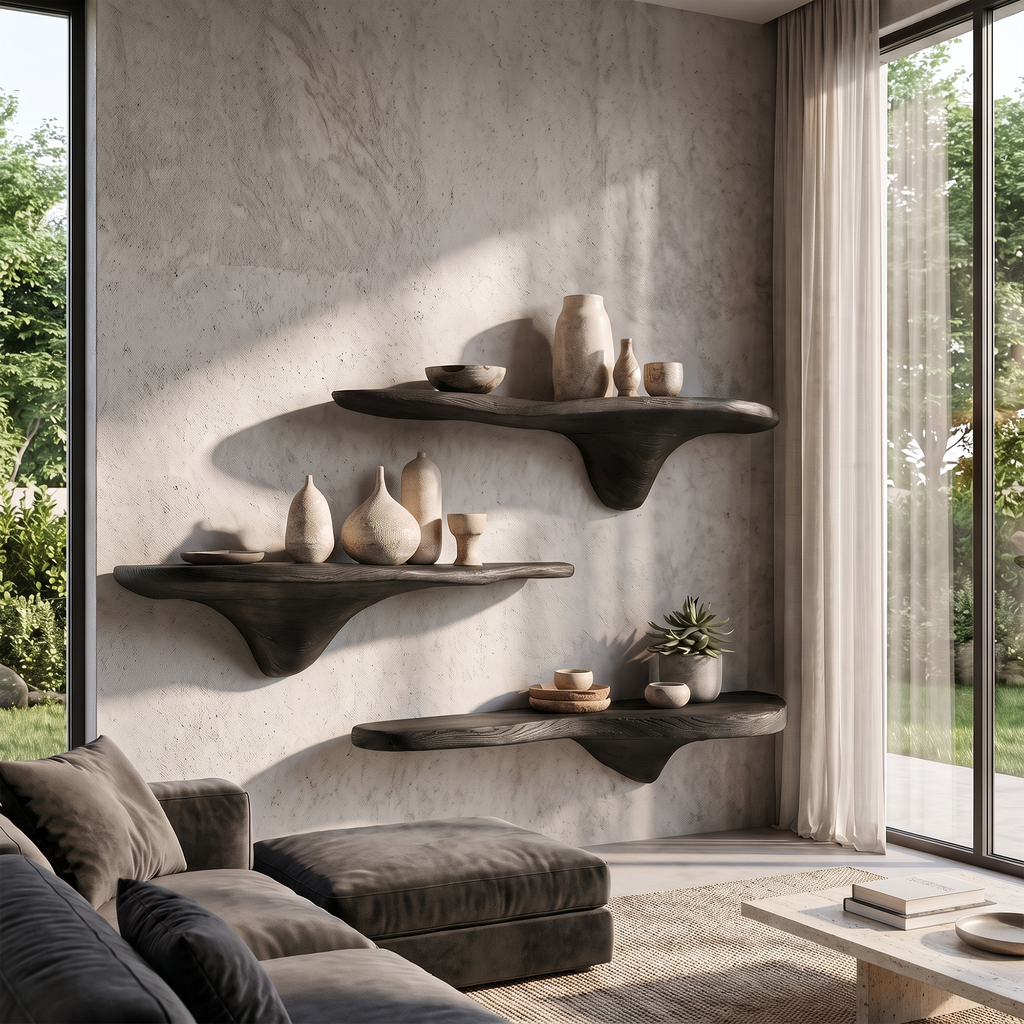 Mushroom Wall Shelf, Rustic Live Edge Tamarind Wood Shelf for Entryway
