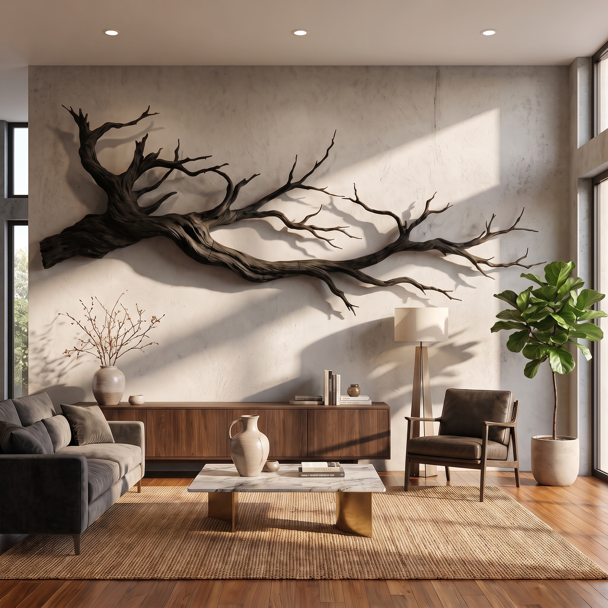 Abstract Tree Root Wall Art, Solid Wood Sculpture for Living Room