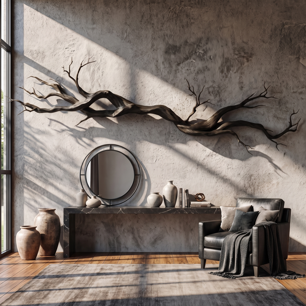Carved Vine Wood Wall Sculpture, Modern Solid Wood Statement Wall Art