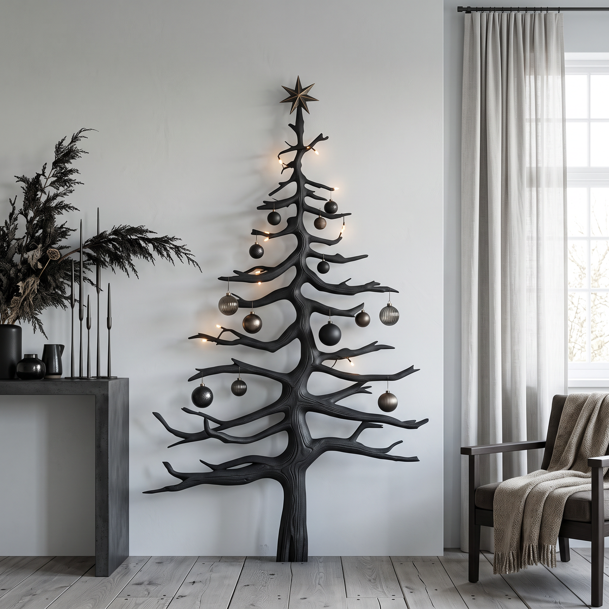 Christmas Tree Wall Decor, Rustic Solid Wood Tree Shelf