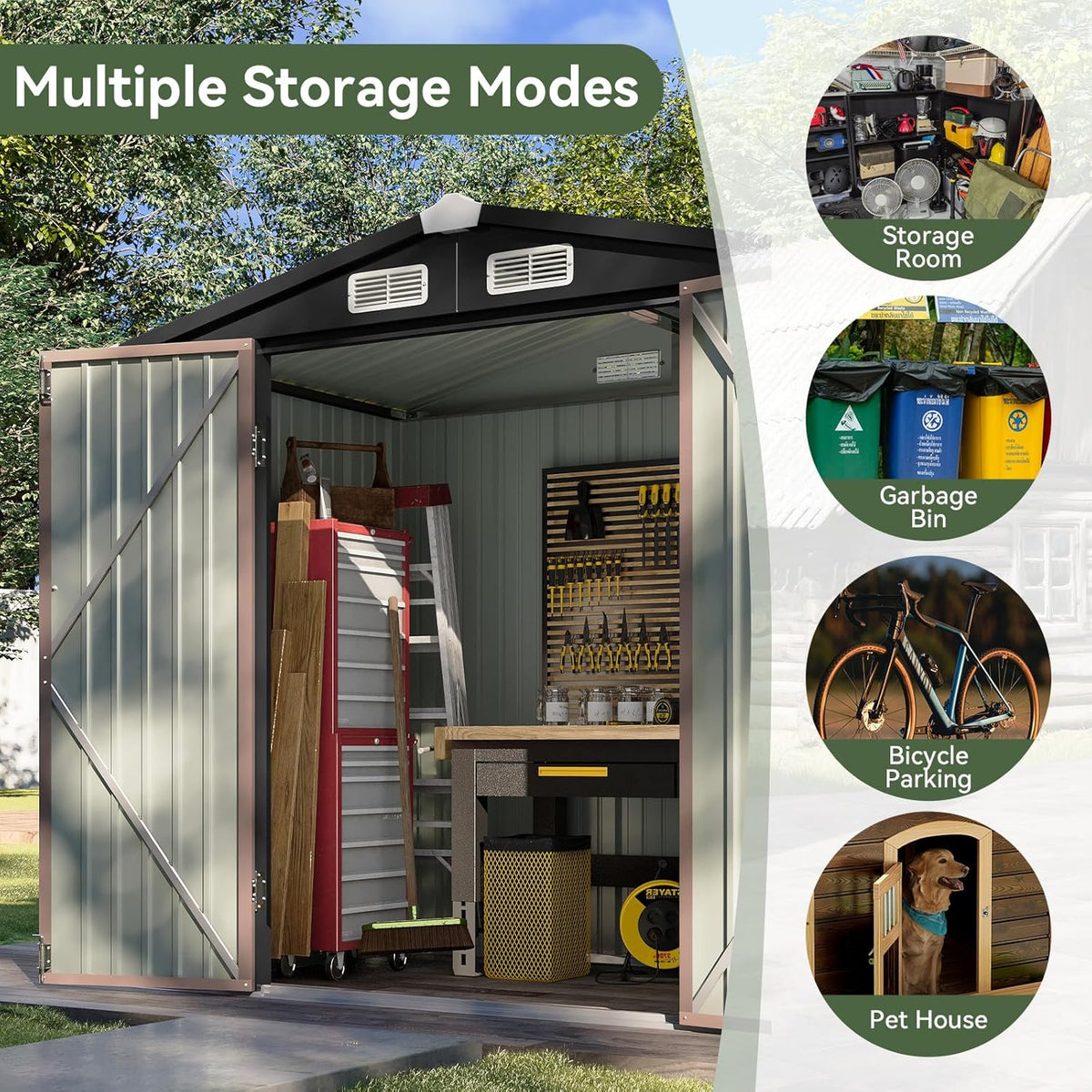 Aoxun Outdoor Storage Shed 6.2x4 FT, Brown