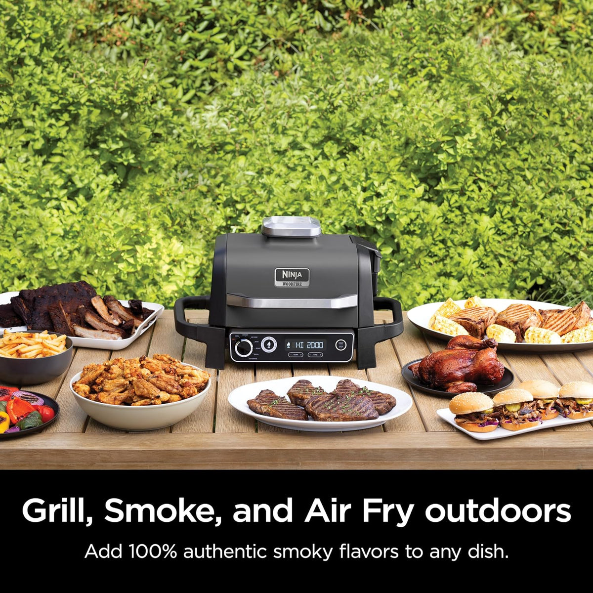 Ninja 7-in-1 Portable Electric Outdoor Grill And Smoker With Thermometer, Grey - OG751BRN