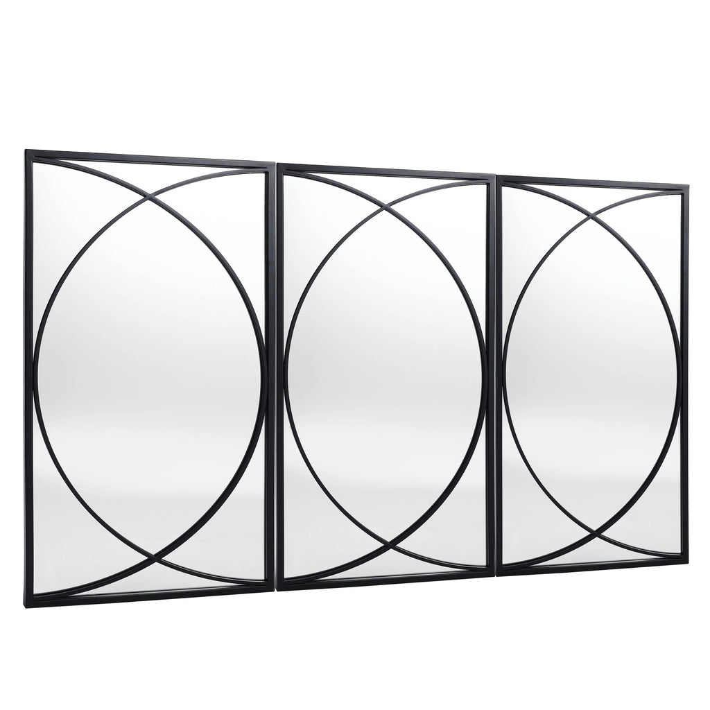 3-Piece Black Metal Rectangular Wall Mirror Set, 31.9" H x 15.75" W x 0.75" D