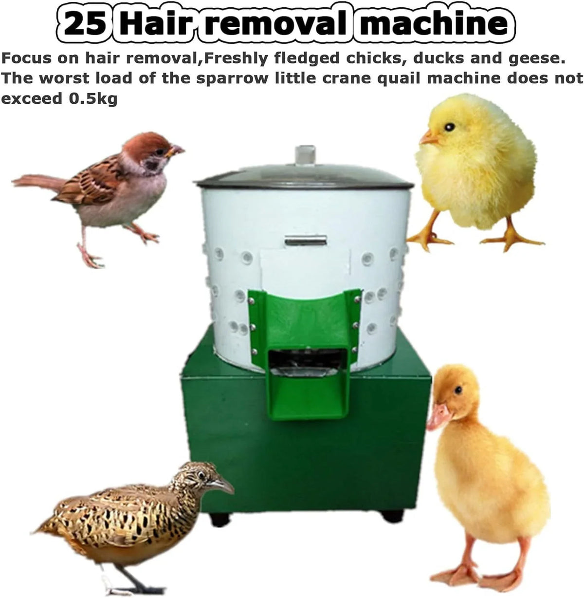 Chicken Plucker Poultry De-Featherer, 110 Rubber Fingers, 60W, Stainless Steel - Type 25