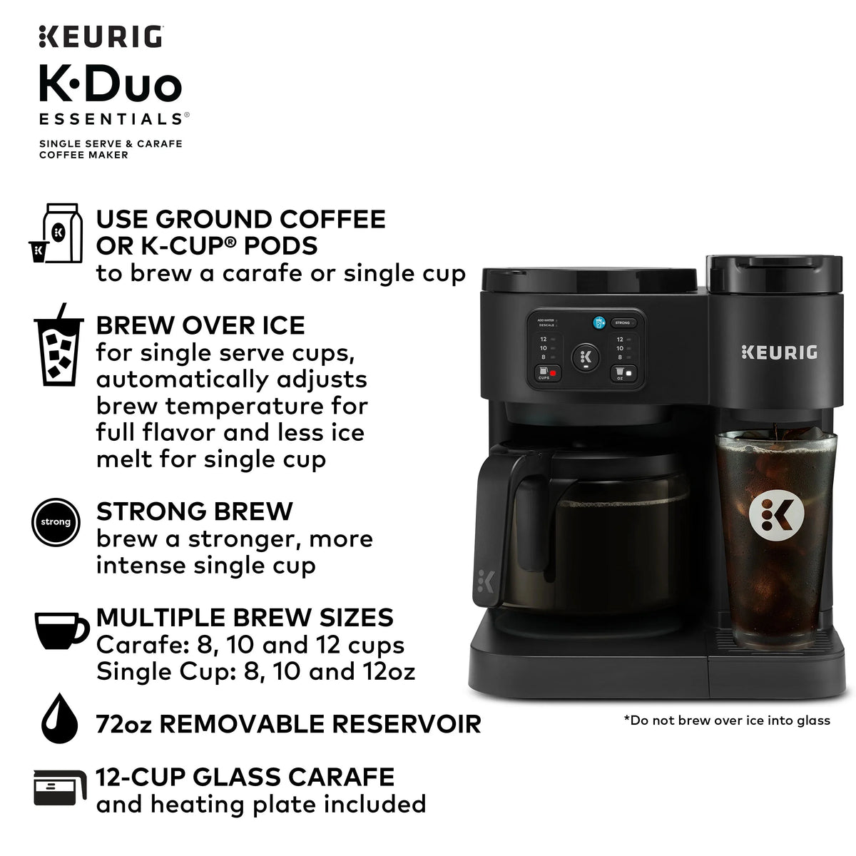 Keurig K-Duo Essentials Hot & Iced K-Cup Pod Coffee Maker & Carafe, 72 oz, Moonlight Grey