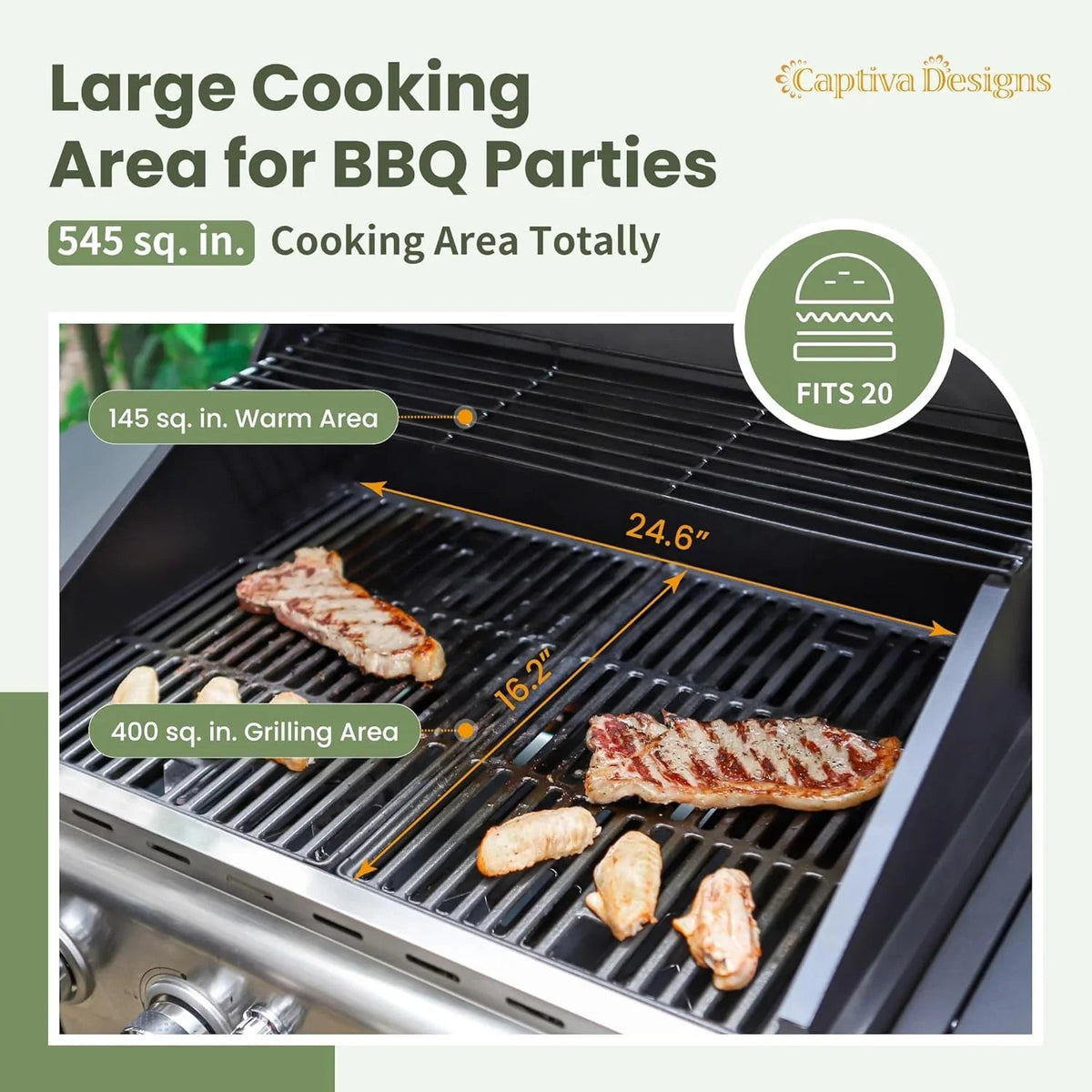Captiva Designs 4-Burner Propane Gas Grill With Side Burner, 42,000 BTU, Silver - GR001