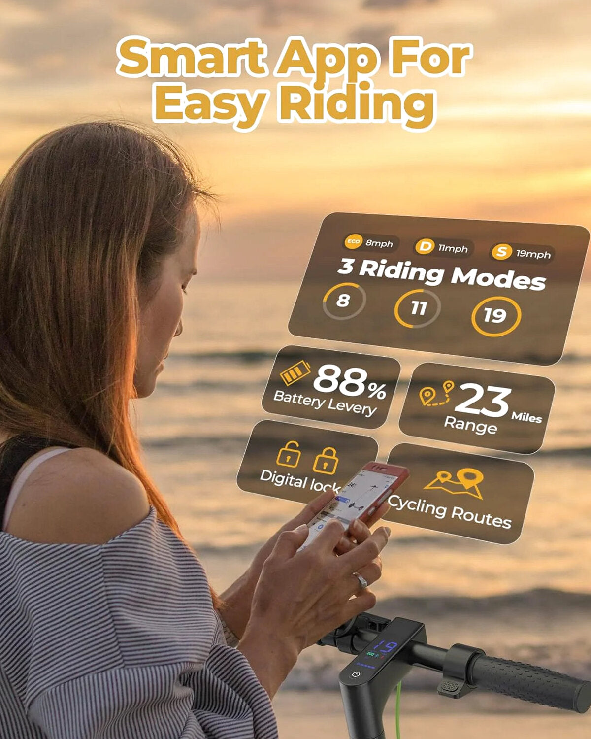 Roinside Electric Scooter, 8.5 in Solid Tires, 350W Motor, Up To 19 MPH, 21-23 Miles - UP12 Plus
