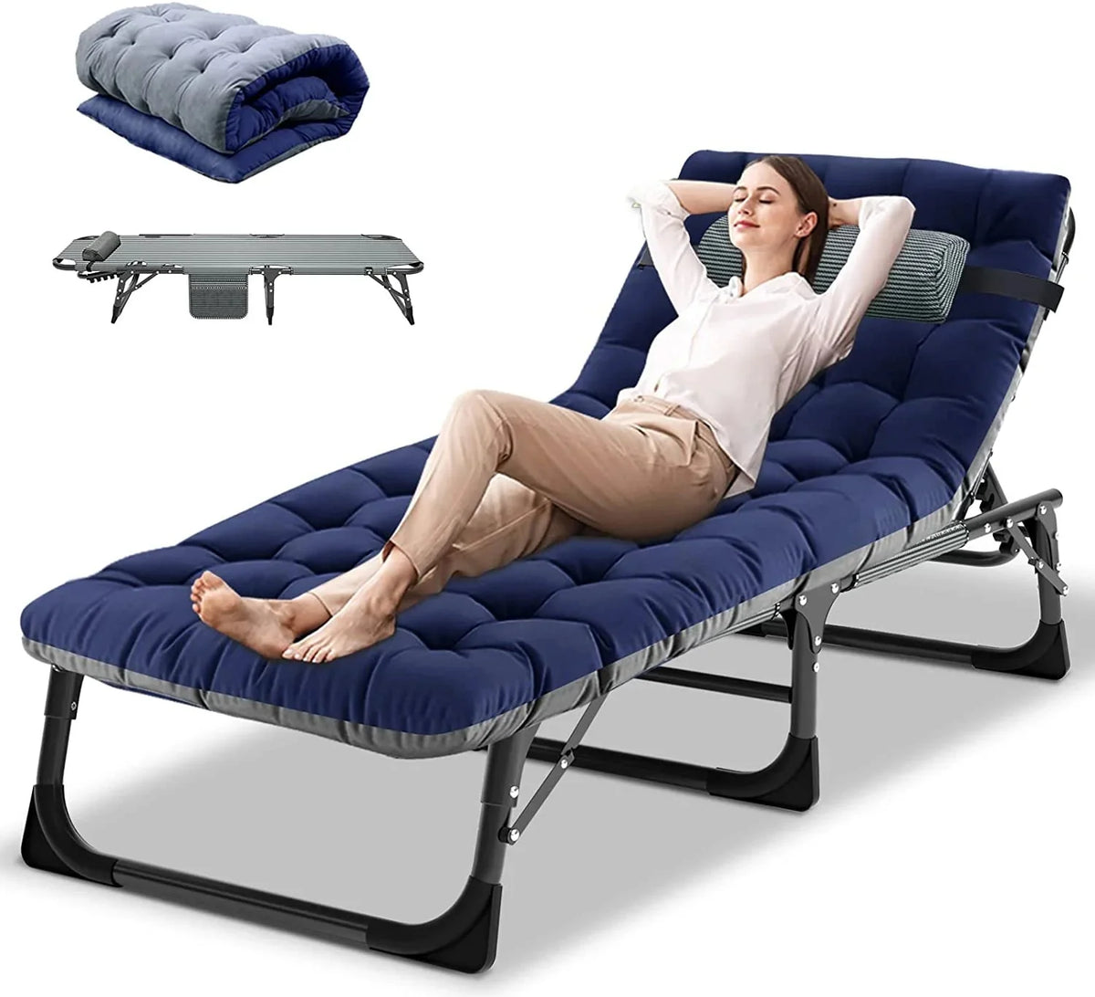 Slsy 5-Position Adjustable Folding Lounge Chair And Cot - 75.2" x 25.6" x 11.8"