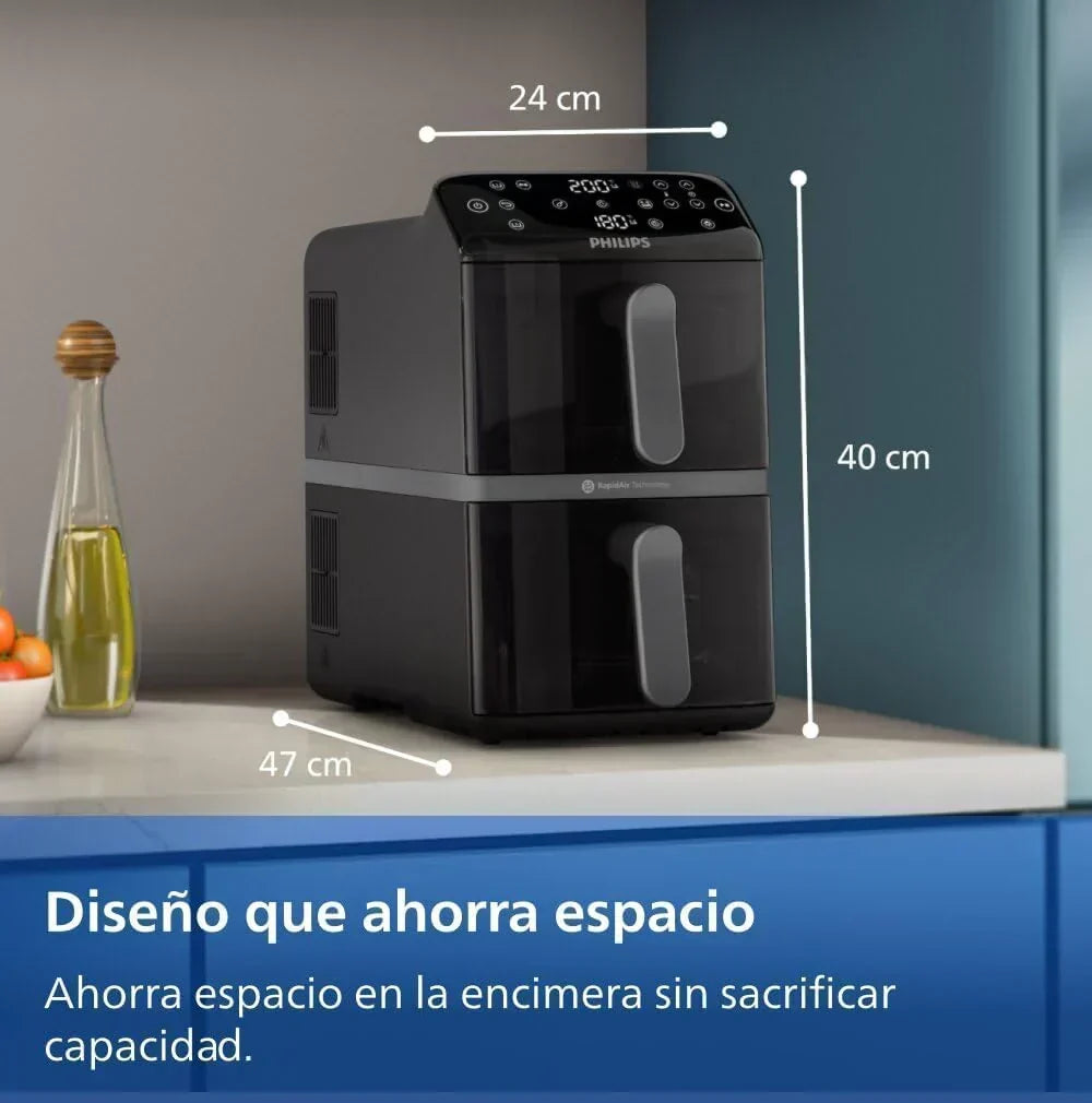 Philips Airfryer Series 4000 Double Vertical Basket 10L, Black/White - RapidAir Technology