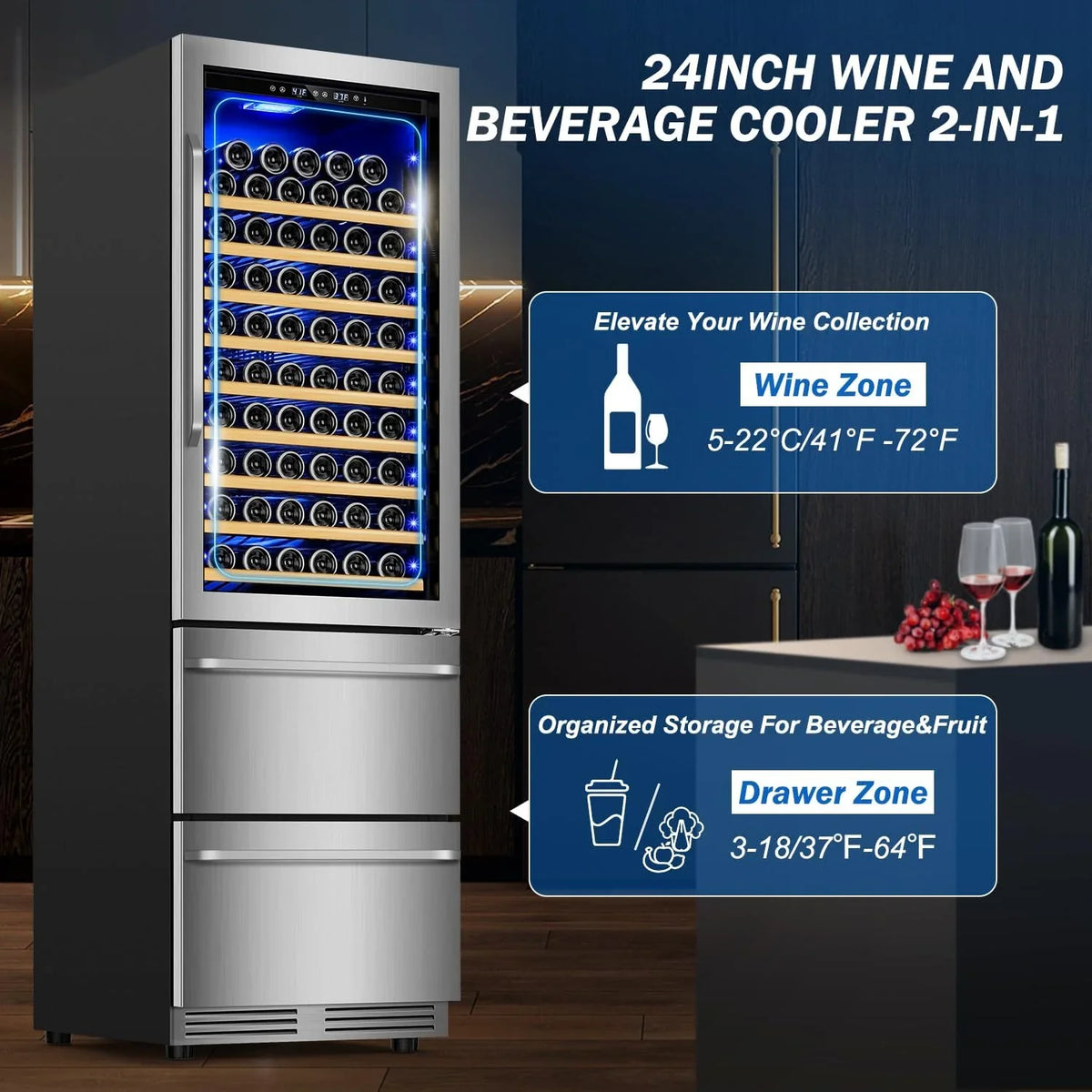 24 Inch Dual Drawer Outdoor Beverage Refrigerator, Stainless Steel - Weather-Proof