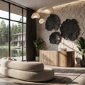 Wood Wall Sculpture, Cubist Face Round Wall Art for Living Room