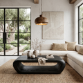 Organic Coffee Table with Open Storage, Solid Wood Living Room Table