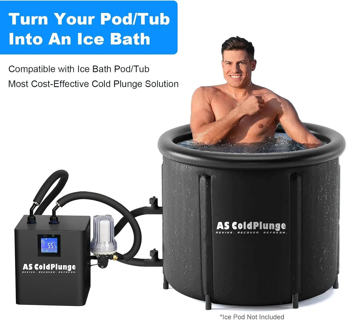 Ice Bath Water Chiller For Cold Plunge Tubs, 1/3 HP, 66 Gallons, 110V - Black