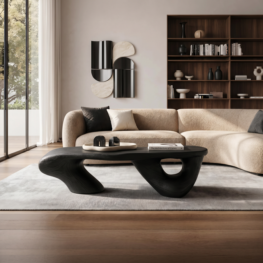 Low Coffee Table, Handcrafted Solid Wood Table for Rustic Living Rooms